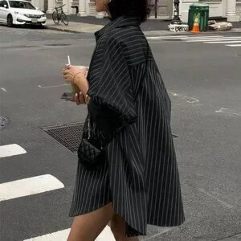 Black Casual Women's Striped Loose Cardigan